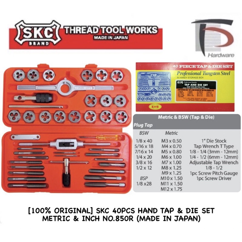 [100 ORIGINAL] SKC 40PCS HAND TAP & DIE SET METRIC & INCH NO.850R