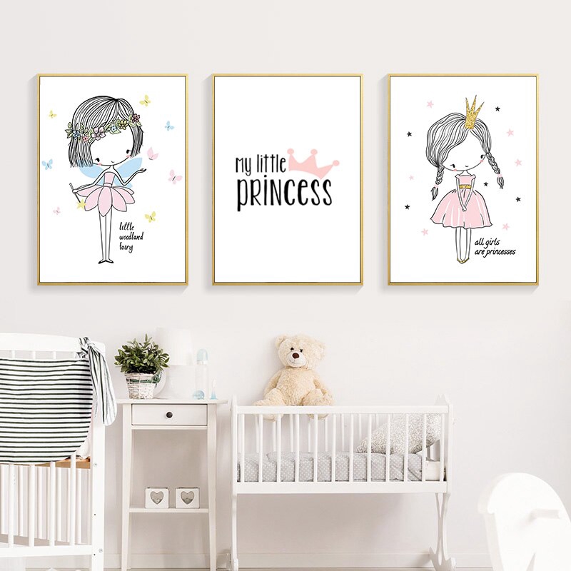 Nordic Poster Kids Room Girls Room Wall Prints Princess Canvas Painting Wall Art Cartoon Poster Wall Pictures For Kids Rooms Shopee Malaysia
