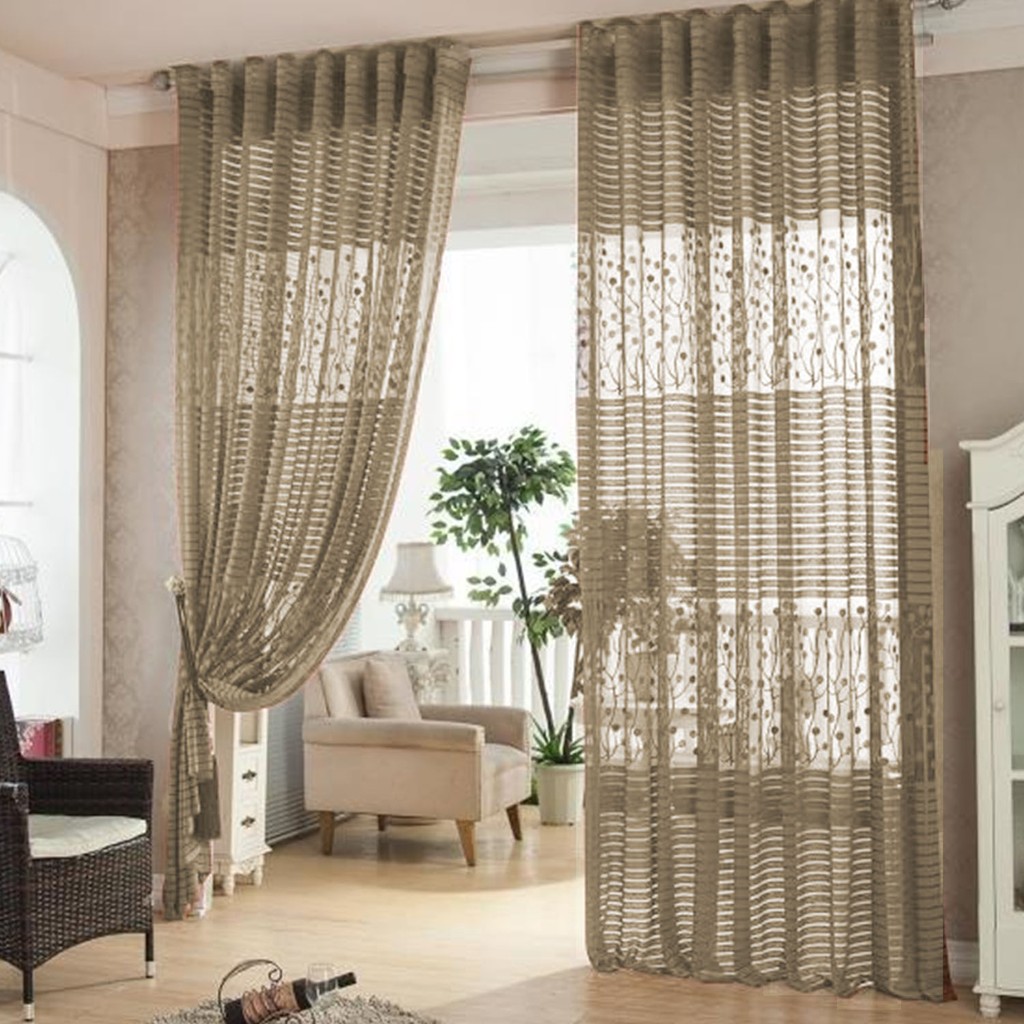 Hollowed Leaf Tulle Living Room Drape Valances Door Window Curtain