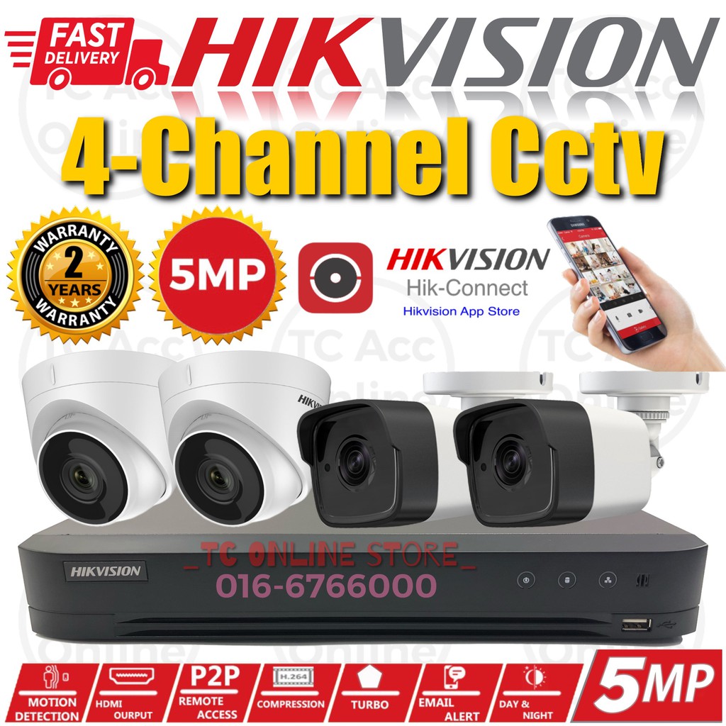 HIKVISION 5MP 🌟4-CHANNEL🌟 CCTV Ultra HD 1920P 5.0MP 4CH HIK DVR+Camera ...