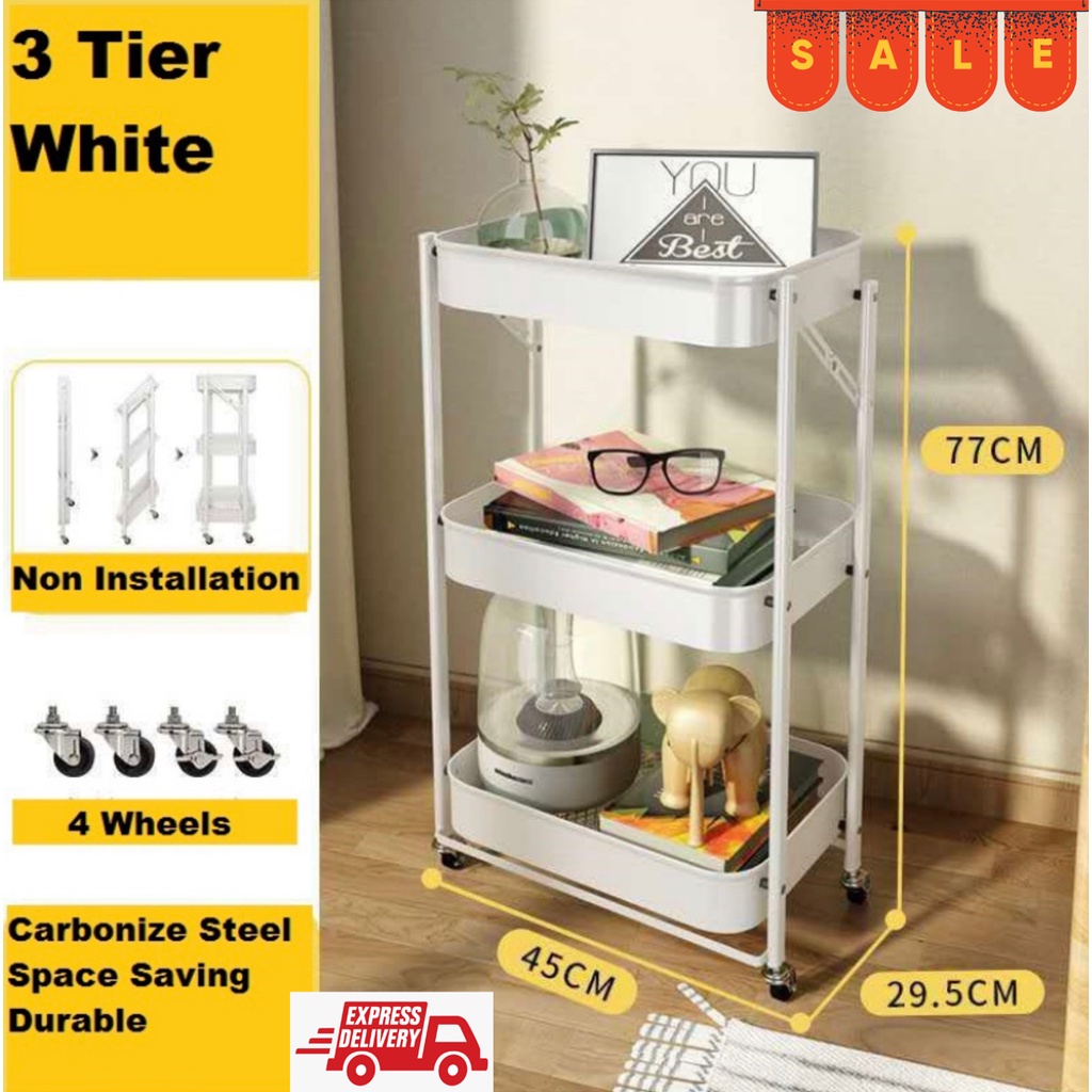 [Ready Stock] 3 Tier Rolling Metal Trolley with Handle/Troli 3 Tingkat ...