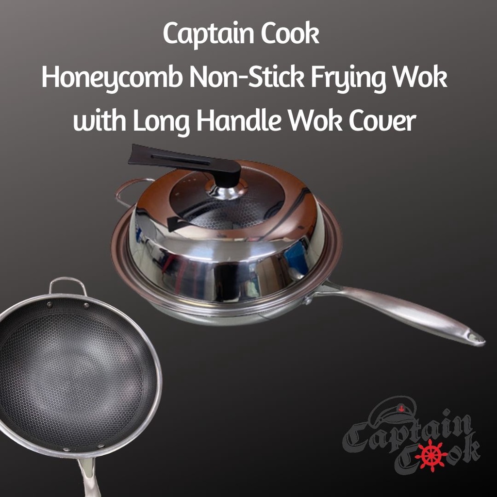 Captain Cook NonStick Frying Wok with Long Handle Wok Cover