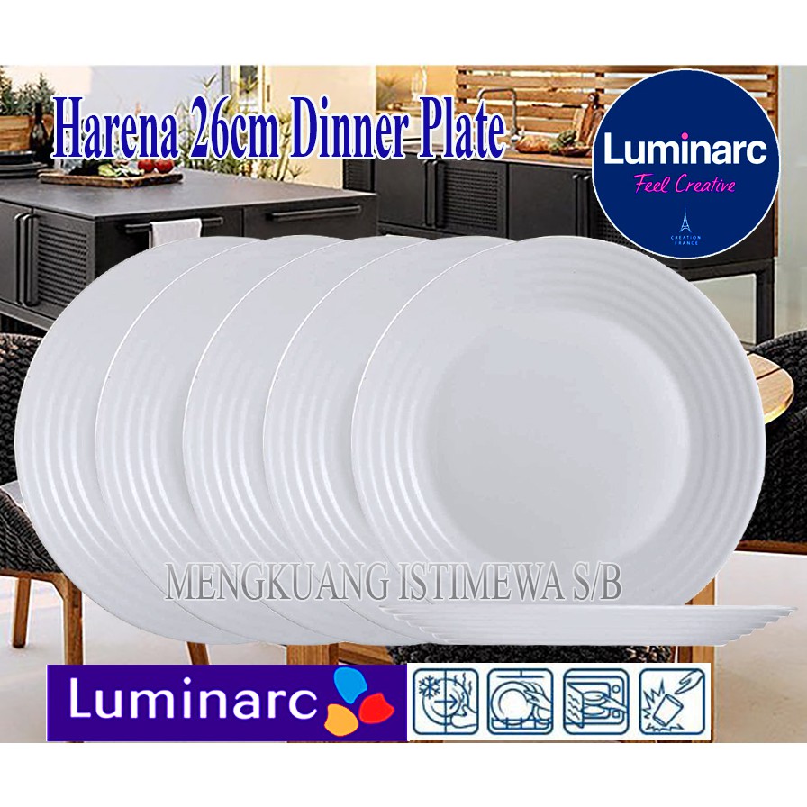 Luminarc Harena Tempered Opal Glass 6 Pc 27cm Dinner Plate Set SEN5804L Shopee Malaysia