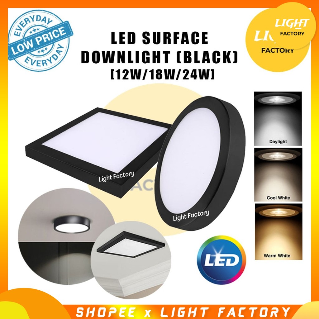 Ready stock led light LED Surface Downlight 12W/18W/24W Black Frame ...