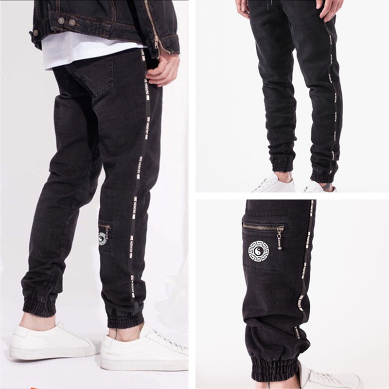 black jean joggers mens