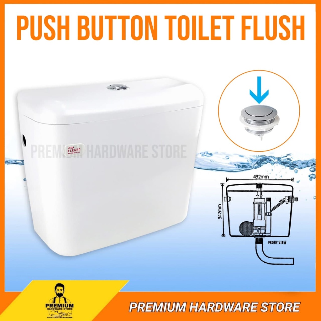 TECHPLAS Elegen Single Flush Push Button Plastic Cistern TCH-1102 Toilet Bowl Water Tank Pam Air Tan