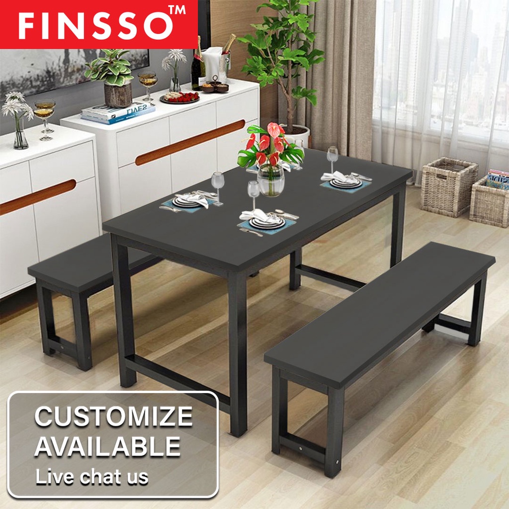 [READY STOCK] FINSSO: Dining Table With 2 Bench Set / Contemporary Simple Rectangular / Meja Makan