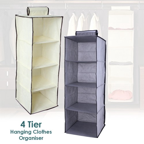 4 Tier Vertical Hanging Wardrobe Organizer Clothes Storage Box ...