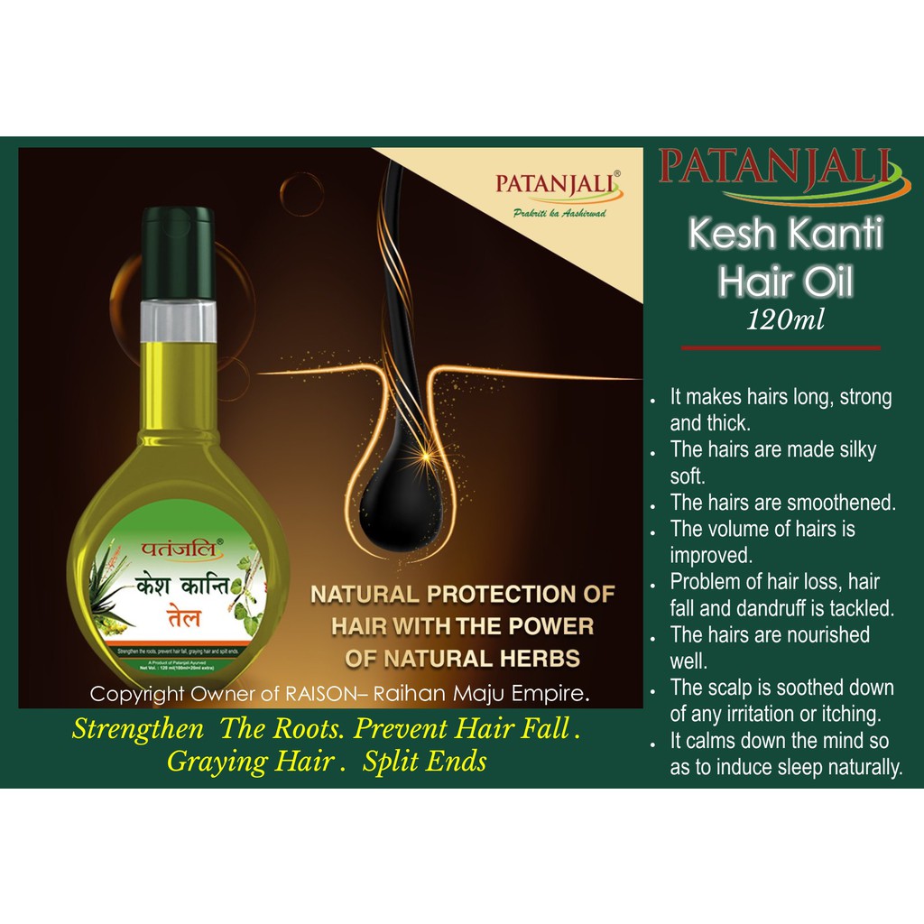 Patanjali Kesh Kanti Hair Oil 120ml Strengthen The Roots Prevent Hair Fall Graying Hair Split Ends Shopee Malaysia