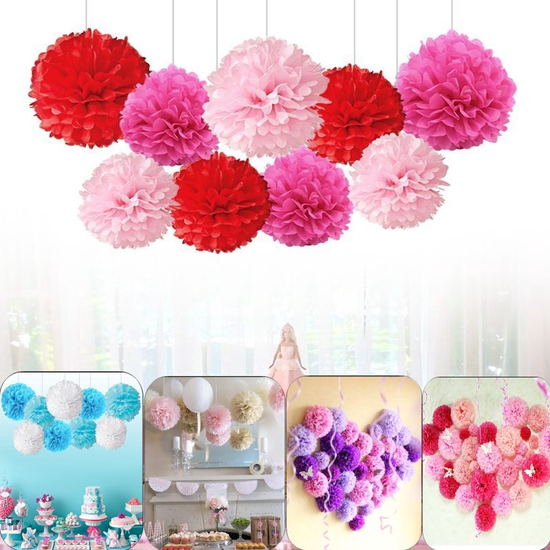 & Party Decorations- 10 Pcs Tissue Paper Pom Poms Peach 8 inches for Wedding