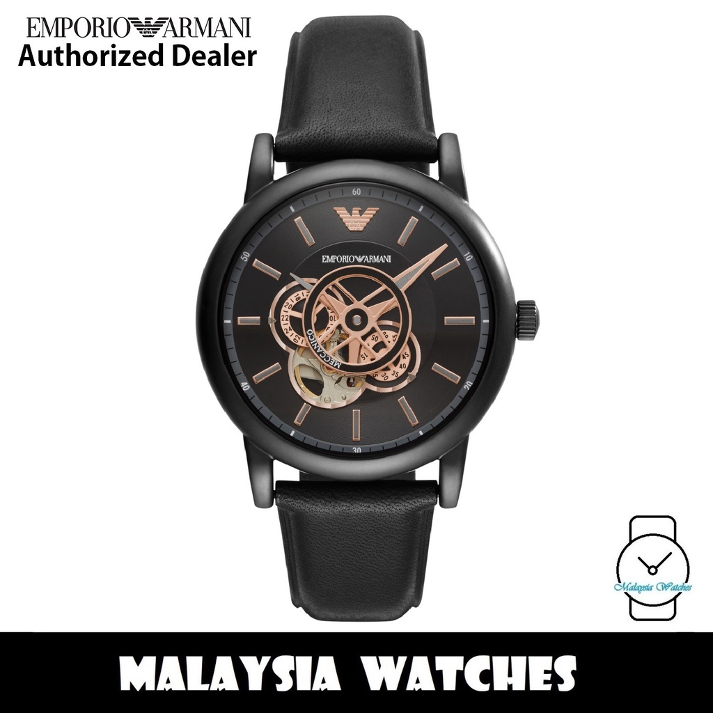 100% Original) Emporio Armani AR60012 Automatic Black-Tone Case Black  Leather Men's Watch (2 Year Warranty) | Shopee Malaysia