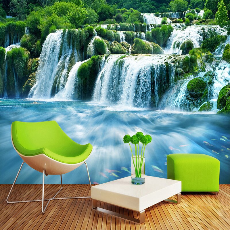 3d Wallpaper Modern Waterfall Nature Landscape Photo Wall Mural Living Room Study Backdrop Wall Covering Papel De Parede 3d Sala Shopee Malaysia