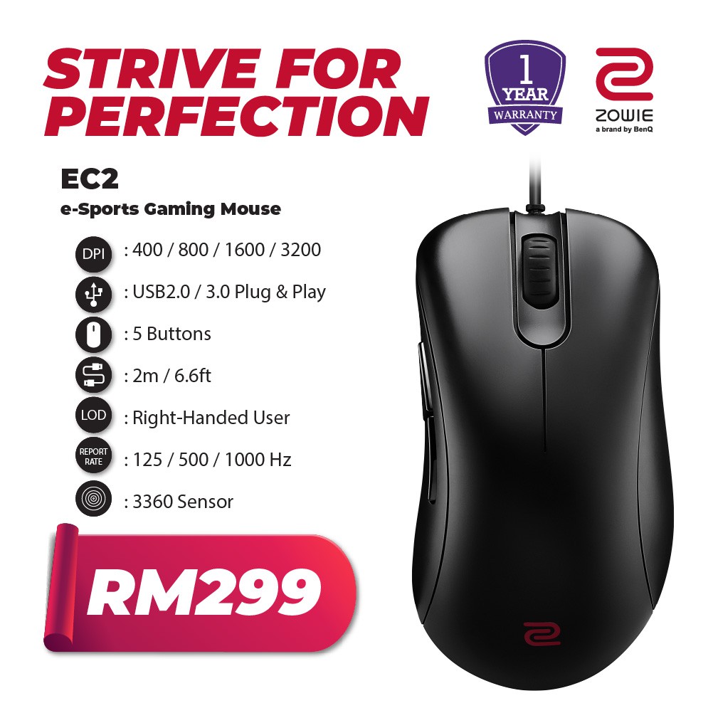 Benq Zowie Ec2 Version 3360 Sensor Esports Gaming Mouse Medium Shopee Malaysia