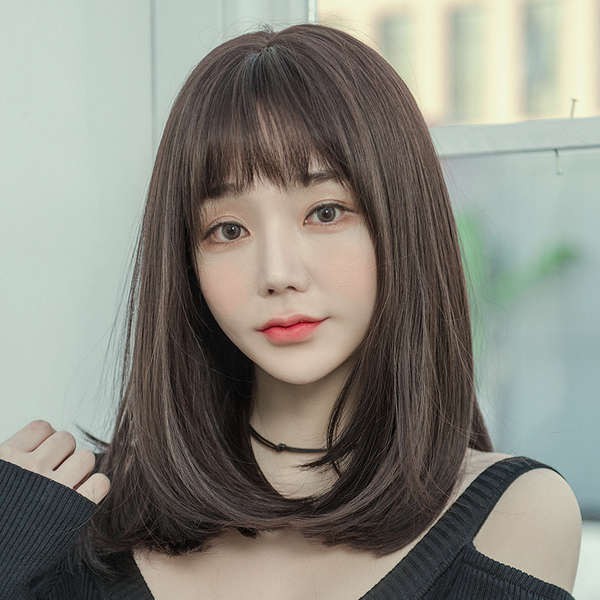 Korean Hairstyle Wig Female Medium Long Hair Long Straight Hair Natural Full Headgear Style Pseudo Girl Net Red Round Fa Shopee Malaysia