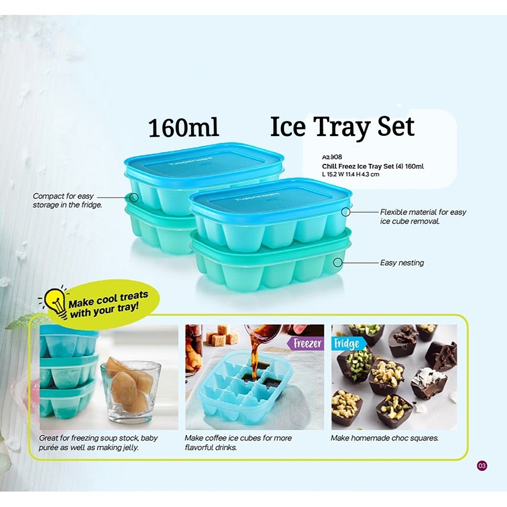 Tupperware Chill Freez Ice Tray Set 160ml - Blur or Green Color Set-READY STOCK
