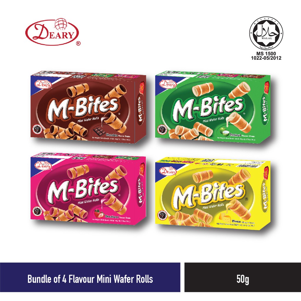 Deary M-Bites Mini Wafer Roll - Cheese/Chocolate/Strawberry/Coconut (50g x 1 Box)