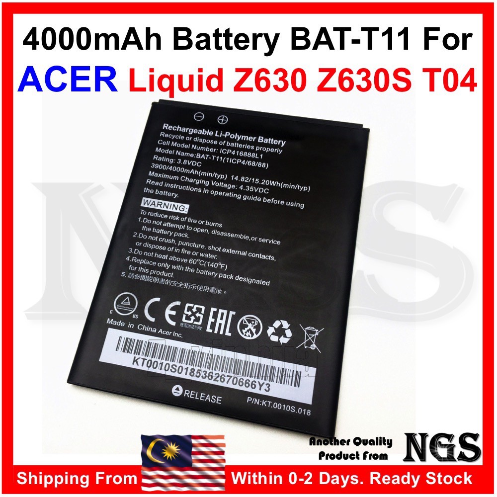 Original Acer Liquid Z630 Z630s T04 4000mah Battery Bat T11 Shopee Malaysia