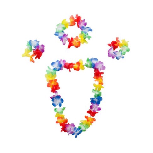 Hawaiian Fancy Dress Flower Necklace Garland Headband Hula Party Costume Set
