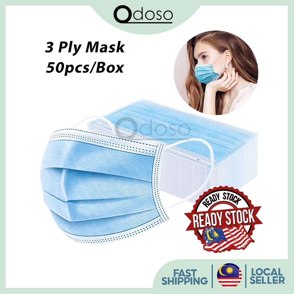 READY STOCK 50pcs Blue Disposable Face Mask 3ply Face Mask Disposable ...