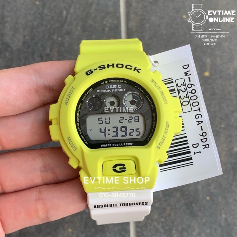 Ready Stock 100 Original Casio G Shock Dw 6900tga 9d Dw 6900tga 9 Dw 6900tga Dw 6900 Ligh Yellow And White Resin Band Shopee Malaysia