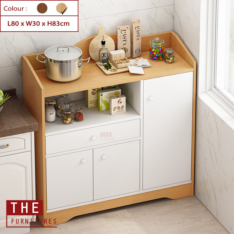 shopee: THE (L80/L110)cm Multifunctional Side Cabinet Sideboard Storage Cabinet (0:2:Variation:L80cm Yellow Wood;:::)