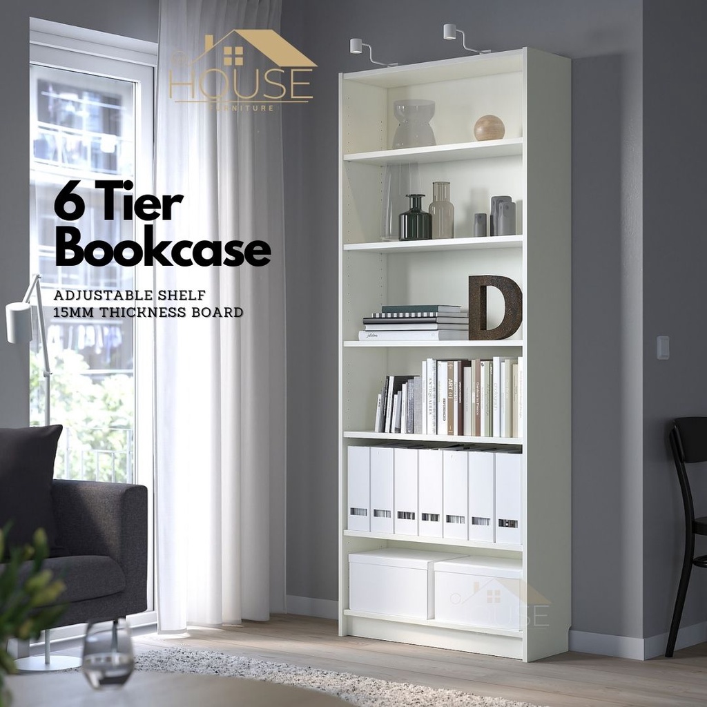 MYHOUSE Furniture BILLY IKEA Book Rack Bookshelf 6 Tier White Color Bookcase Rak Buku Putih Display Cabinet Cupboards