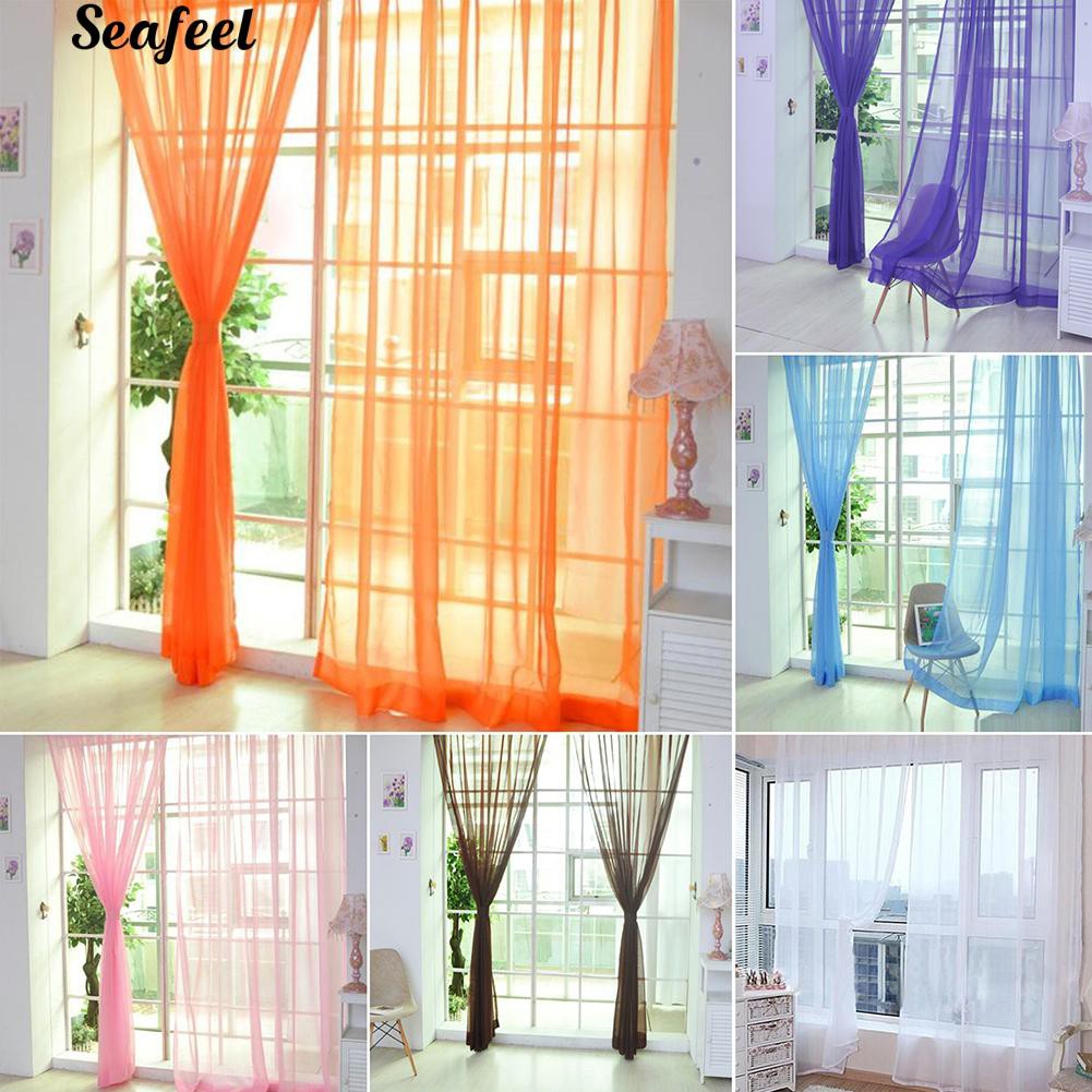 Seafeel 2 Pcs Pure Color Tulle Door Window Curtain Drape Panel