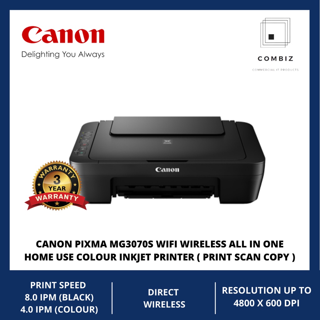 CANON PIXMA MG3070S WIFI WIRELESS ALL IN ONE HOME USE COLOUR INKJET