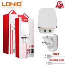*READY STOCK*LDNIO A2204 2 Port USB Travel UK 2.4A Wall Charger Adapter with Cable
