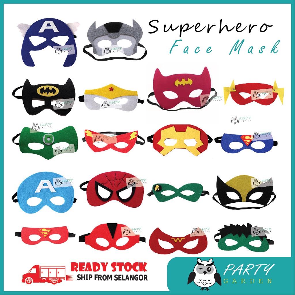 Superhero Eye Face Masks Kids Cosplay Superman Batman Hulk Wolverine Iron Man Captain America Thor Spiderman Party Mask