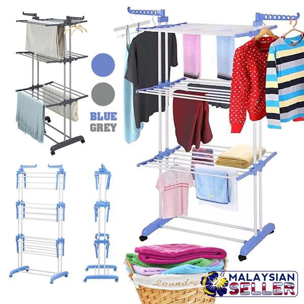 Foldable Stainless Steel Three Layer Laundry Clothes Drying Rack With  Hanger | Shopee Malaysia