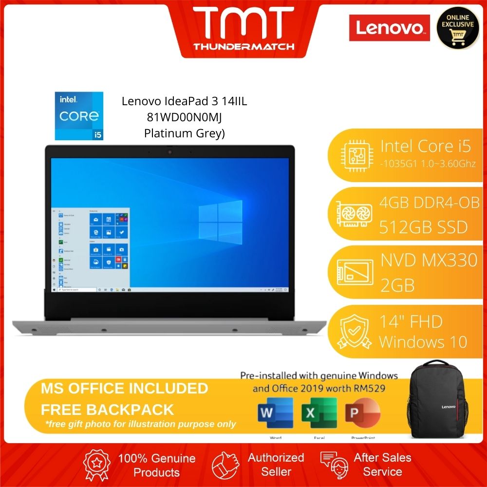 Lenovo ideapad 3 14iil 81wd00n0mj grey laptop | i5-1035g1 | 4gb-ob ...