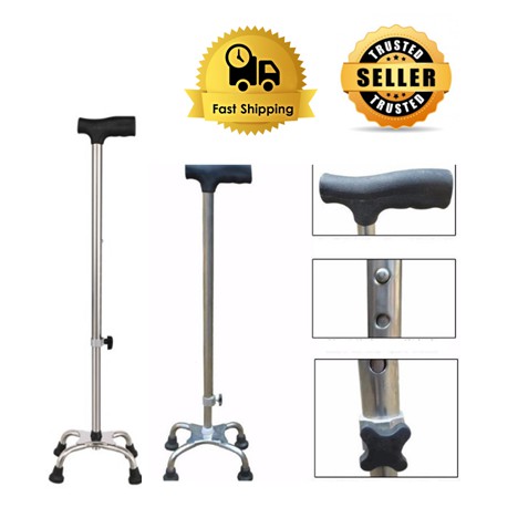 Old Man Walking Stick Four-Section Adjustable Stick Anti-Slip Cane Elderly Walking Stick Tongkat Orang Tua Tongkat Jalan