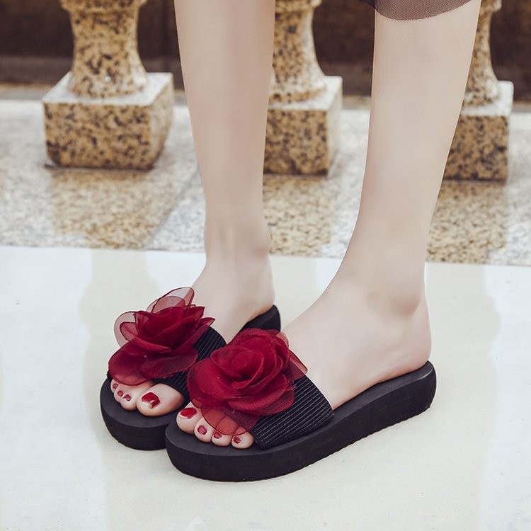 South Korean Flower Decoration Sandals Low Heel Sandals Home