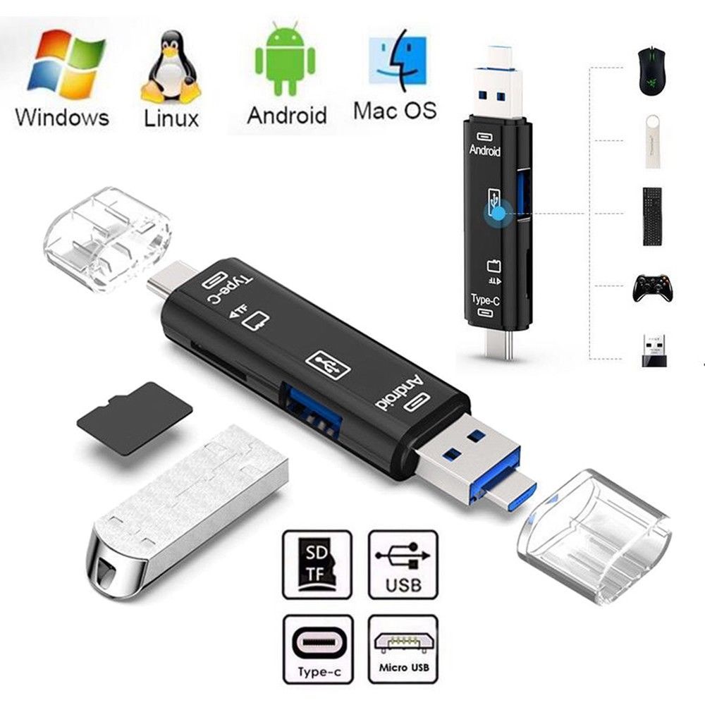 5 in 1 USB 3.0 Type C / USB / Micro USB SD TF Memory Card Reader OTG