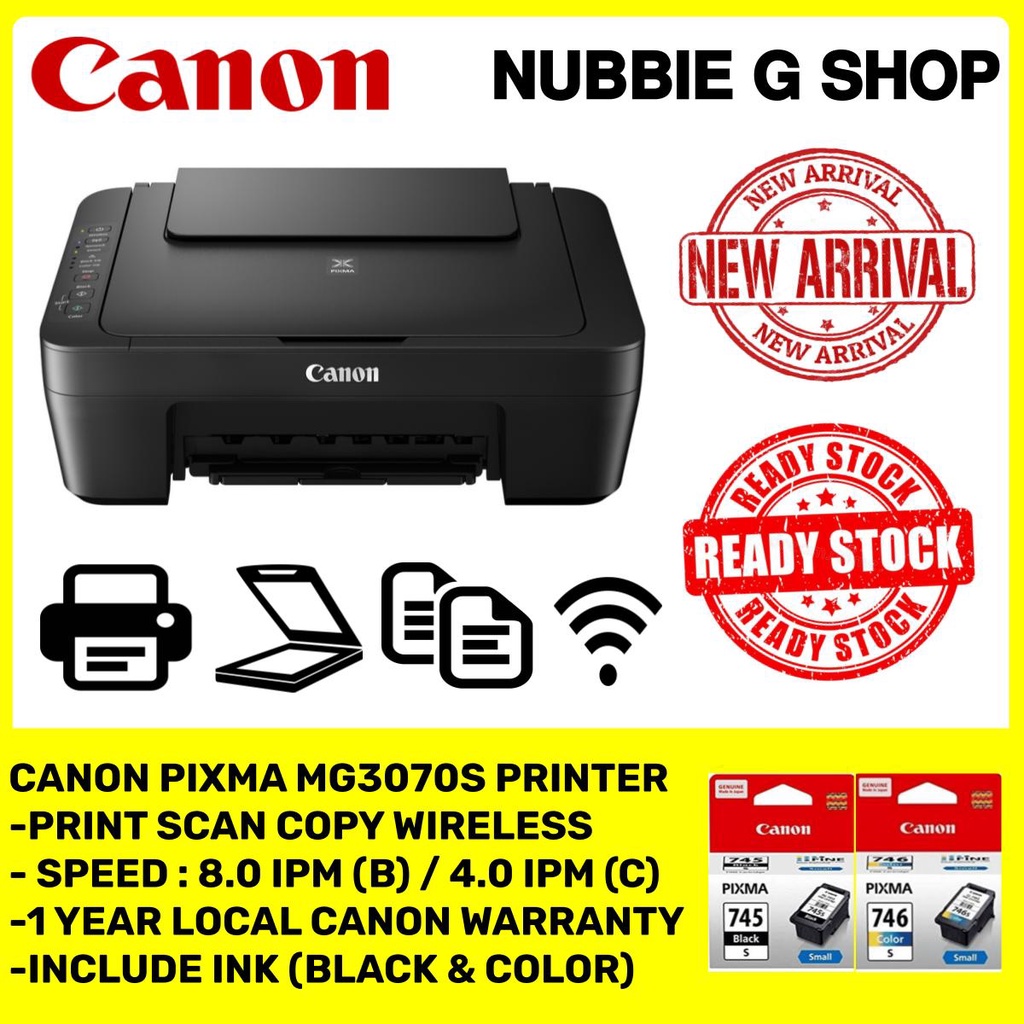 CANON PIXMA MG3070S WIRELESS ALLINONE COMPACT LOW COST INK PRINTER