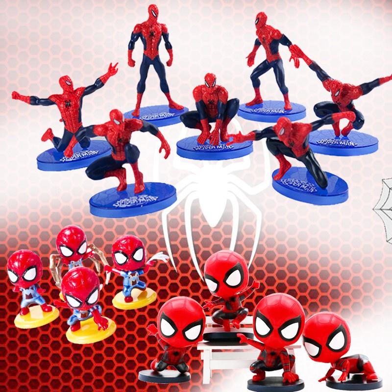 8pcs/set Q Spiderman Cake Topper PVC The Avengers doll Spiderman Action Figure Toy Cake Decorations 蜘蛛侠蛋糕装饰卡