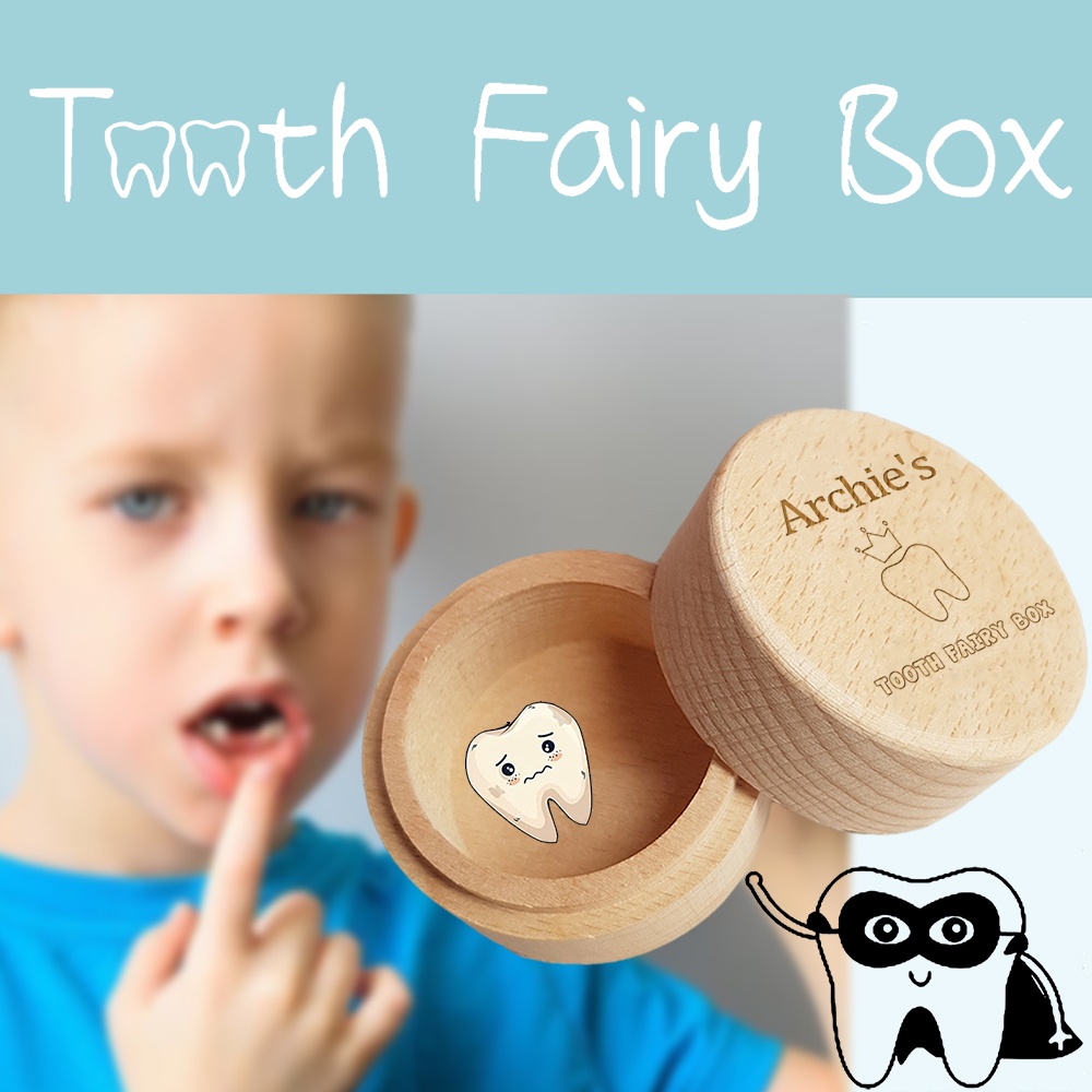 Add name Personalized Tooth Fairy Box First Birthday Gift Keepsake Engraved Custom Wooden Tooth Fairy Box Gift for Kid