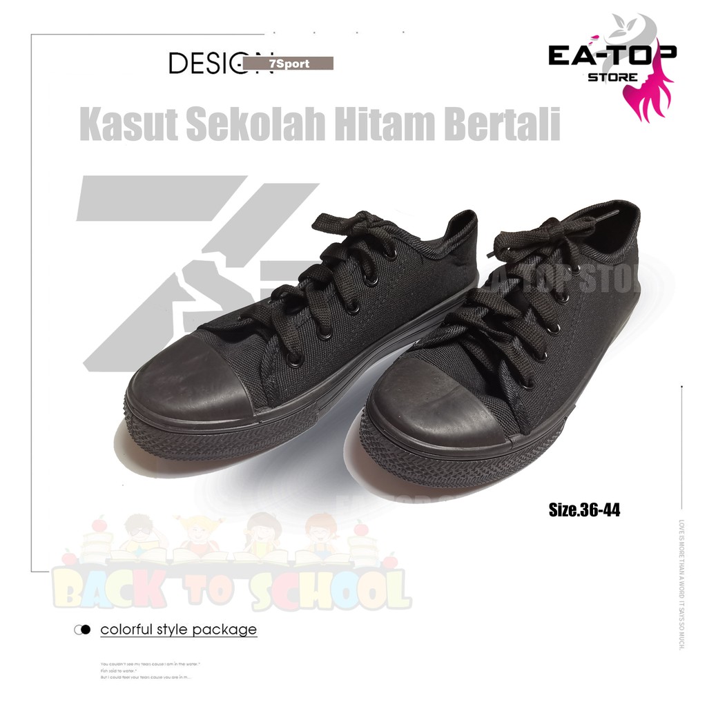 Ready Stock Kasut Sekolah Murah Hitam Bertali 7sport Dewasa Kanak Kanak Black School Shoe Kids And Adult Size 36 44