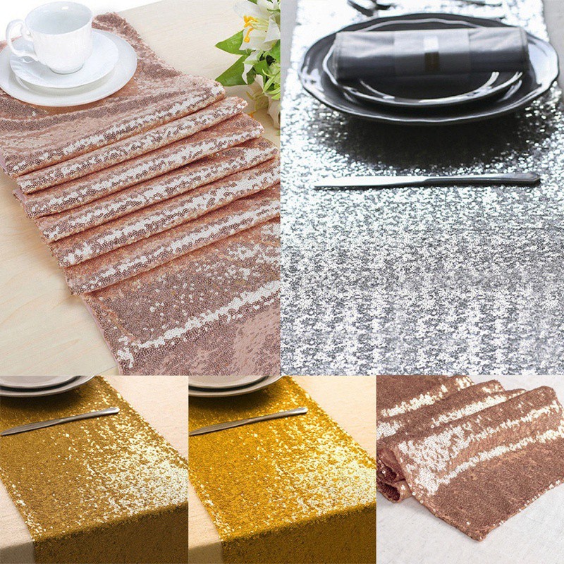 Sparkly Sequin Table Runner Chair Bow Birthday Wedding Party Decor Table Cloth