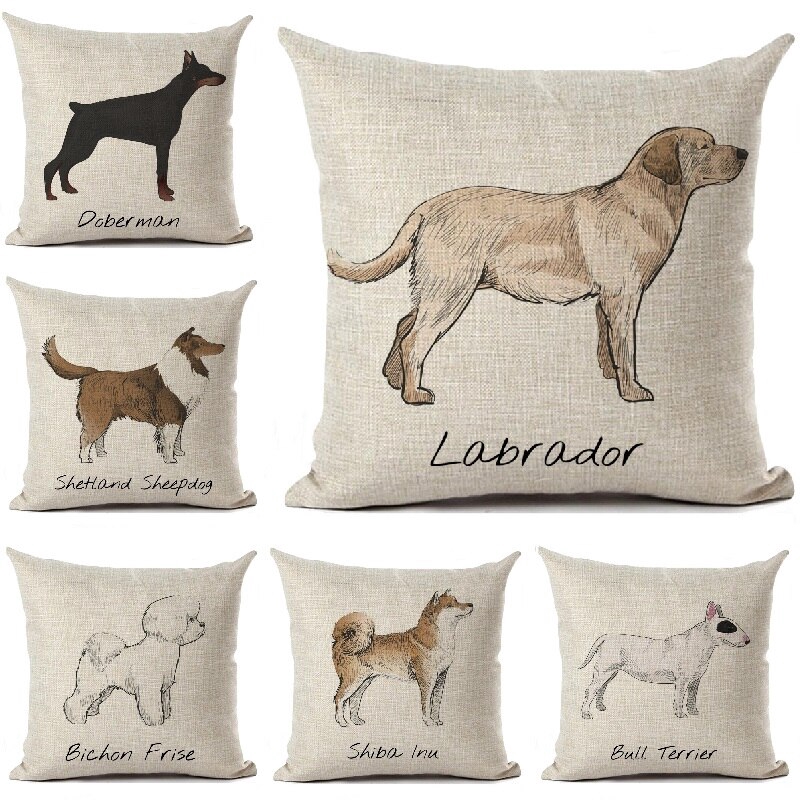 Rottweiler Schnauzer Bull Terrier Corgi Border Collie Dog Printed Cushion Cover