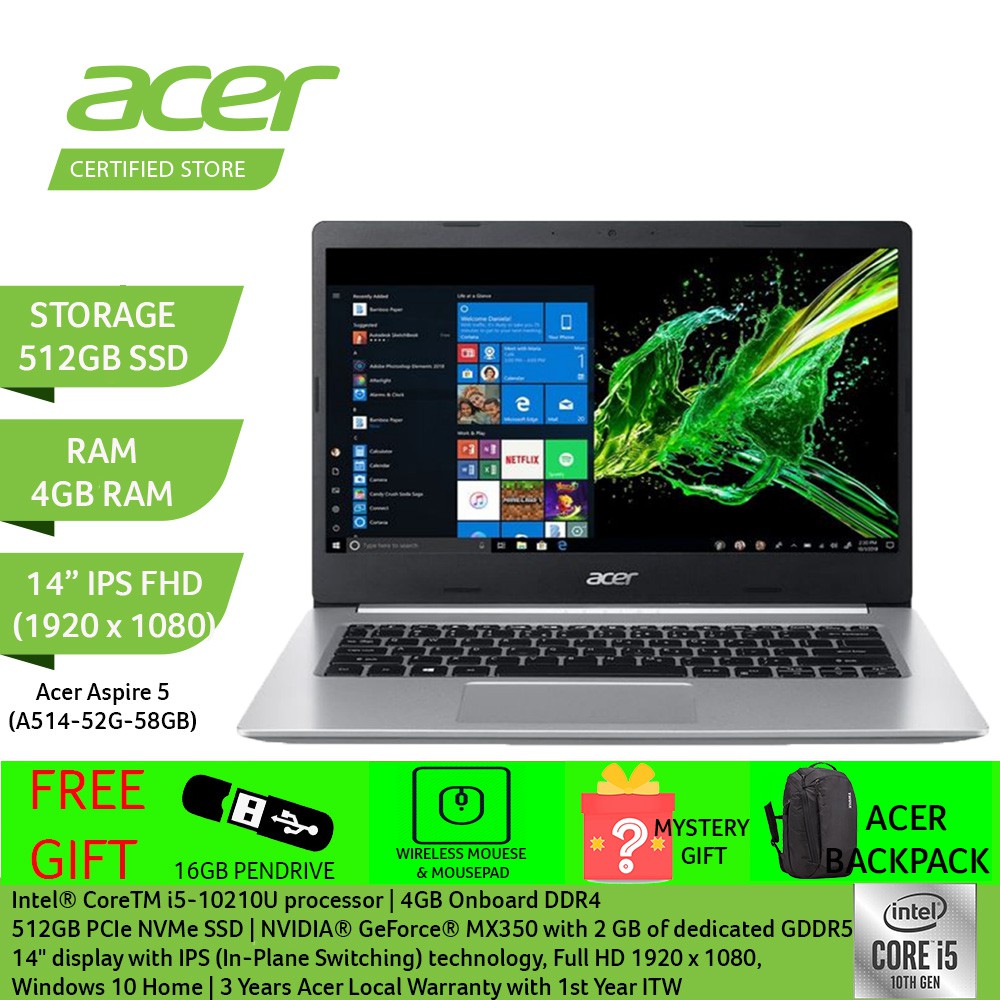 Acer Aspire 5 A514 52g 58gb 14 Ips Fhd Laptop I5 10210u