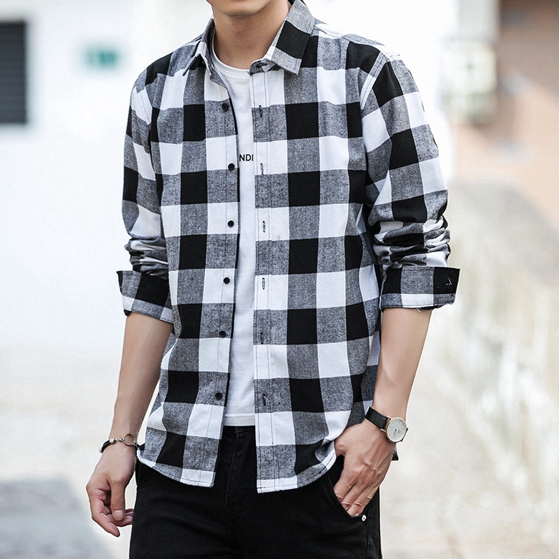 Checkered Shirts Men Plaid Shirts Long 