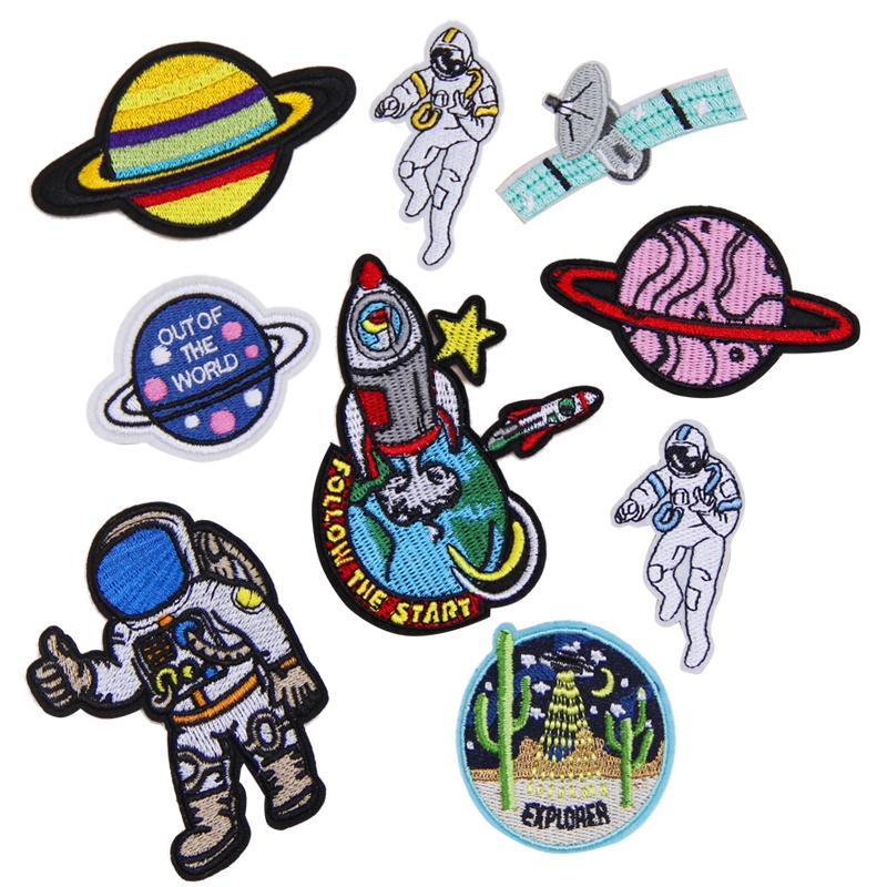 Satellite Rocket Launch Astronaut Planet Series Embroidery Cloth Stickers Clothes Badges Armbands Pants Patch Decals With Back Glue Can Be Ironed Sewn Unique diy Materials Phone Case Decoration