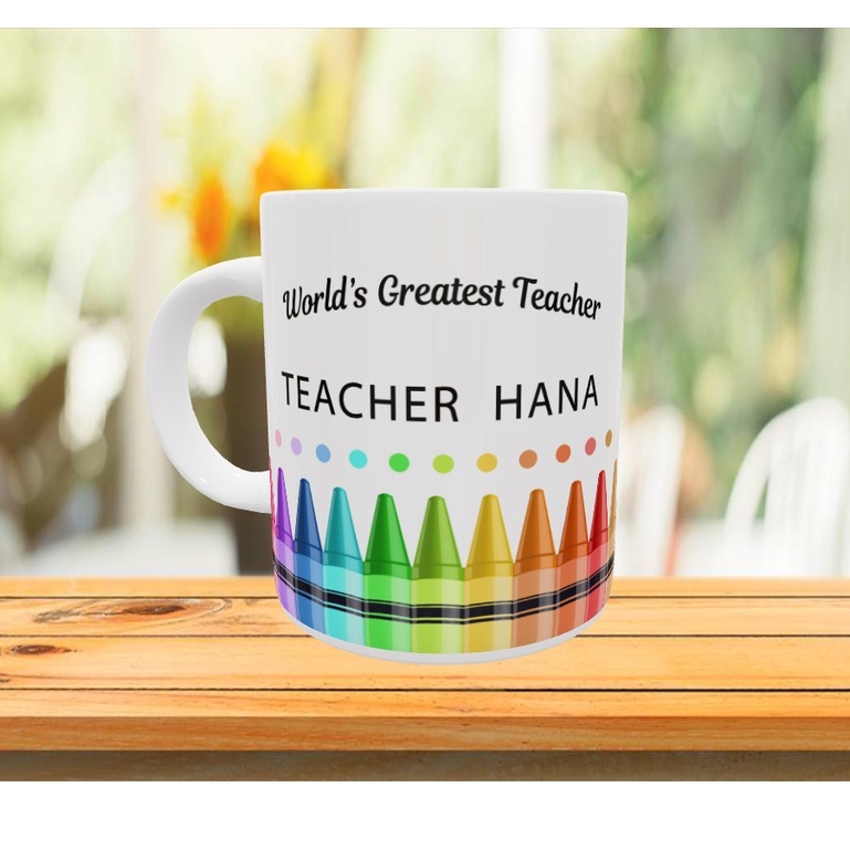 Teacher Crayon Mug Personalised With Name, Teacher's day, Hari Guru, Cikgu, Hadiah, Gift