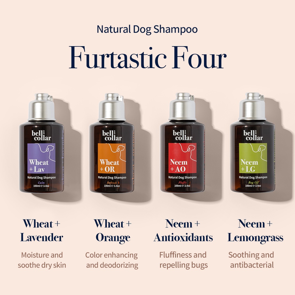 Anti-Flea+Sensitive skin Pet Shampoo Travel size Bundle: Bell & Collar Furtastic Four Natural Dog Shampoos (4 x 100ml)