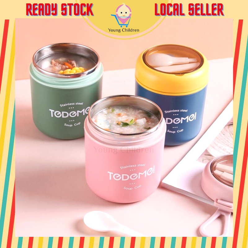 530ml Tedemei Stainless Steel Soup Container Thermal Container Thermos Soup Cup Bekas Makanan Baby Food Jar Children