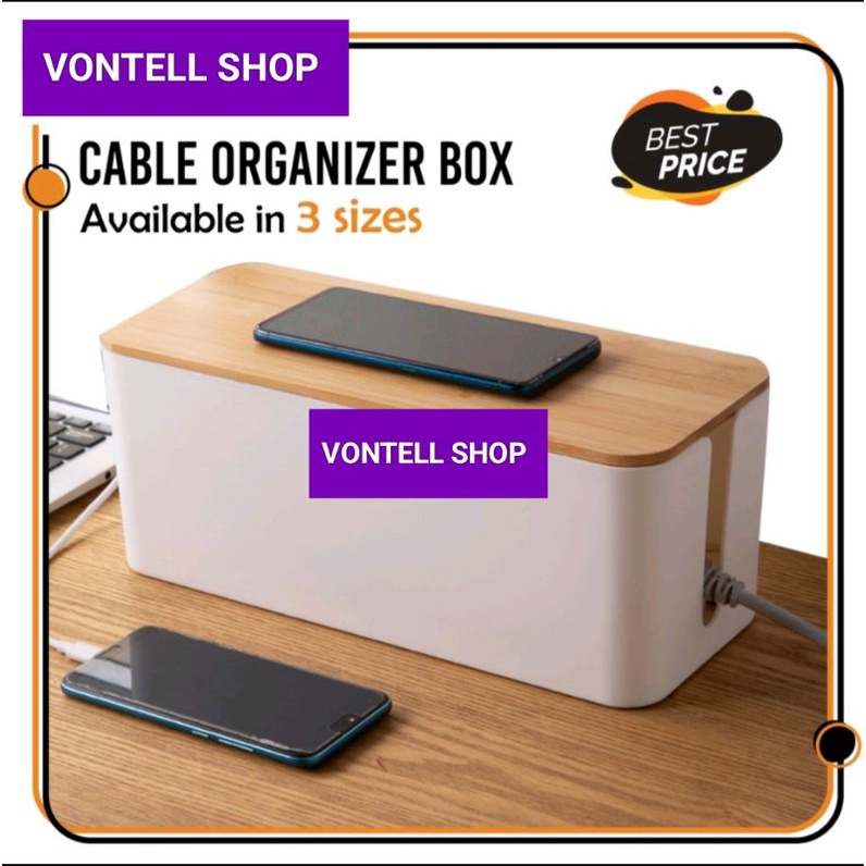 VONTELL SHOP Cable Storage Box Wire Plug Hider Organized Wooden Top