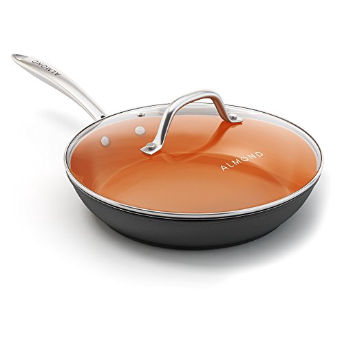 Nonstick Ceramic Copper Frying Pan: Non Stick 10 Inches Skillet With Glass Lid - Saute Pan for Gas Electric and Inducti