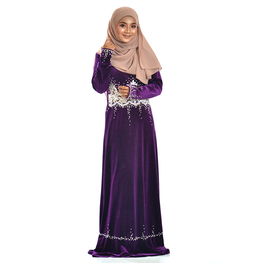 Sweetheart Velvet Muslim Plain Jubah Dress Long Sleeve with Lace / Jubah Baldu / Bergetah